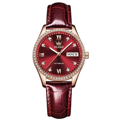 Reloj Automático de Lujo Elegante para Mujer con Correa de Cuero