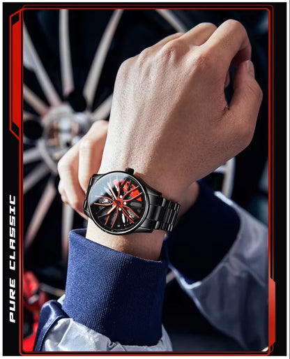 Reloj para Hombre con Diseño Exclusivo Llanta de Coche Giratoria