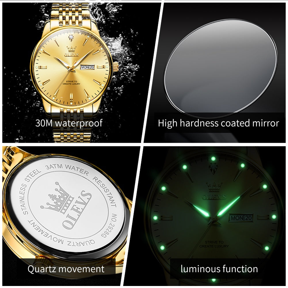 Reloj de Lujo Clásico para Hombre con Calendario y Movimiento de Cuarzo Resistencia al agua 30m