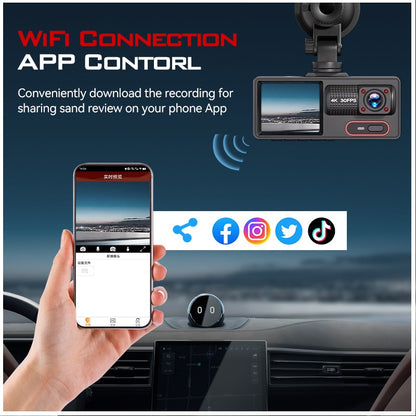 Cámara para Coche HD 1080P con Triple Grabación, WiFi, Sensor G, Visión Nocturna y Asistencia de Reversa