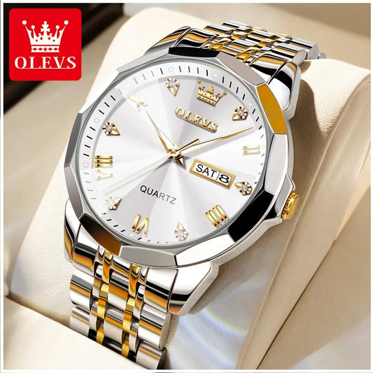 Reloj de Pulsera Hombre de Lujo Correa Bimetálica de Acero Inoxidable