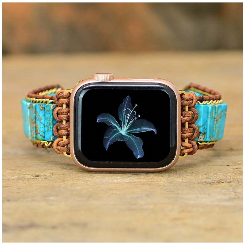 Correa Bohemia de Turquesa para Apple Watch (42/44mm) Diseño Artesanal, Piedras Naturales