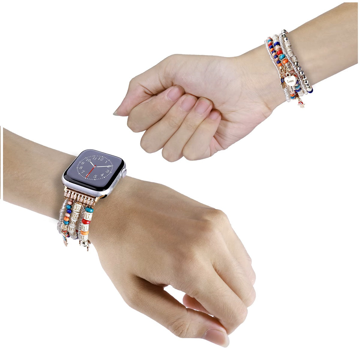 Correa Bohemia de Cuentas para Apple Watch 42/44 mm Múltiples Hilos Decorativos y Dijes Protectores