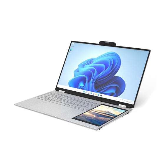Notebook Dual Screen 15.6” Full HD + Pantalla Secundaria 7” | 16GB RAM DDR5 | 512GB SSD | Intel Quad-Core hasta 3.4GHz | Windows 11 Pro | Webcam Magnética