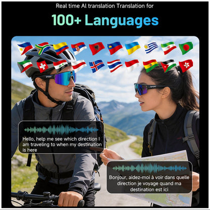 Gafas Inteligentes con IA 1080P Cámara 8MP, Traducción en Tiempo Real, Bluetooth 5.4, Uso Deportivo y Profesional