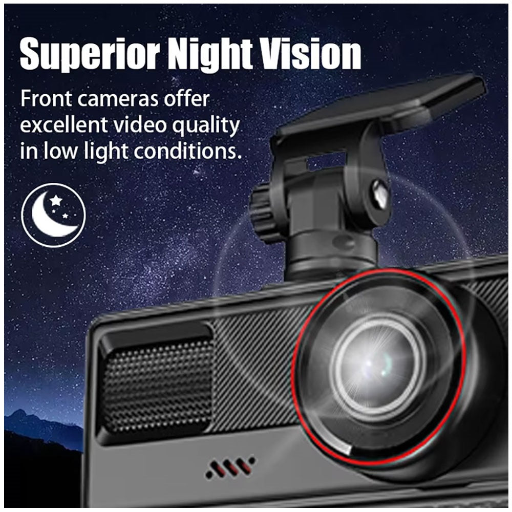 Cámara para Coche HD 1080P con Triple Grabación, WiFi, Sensor G, Visión Nocturna y Asistencia de Reversa