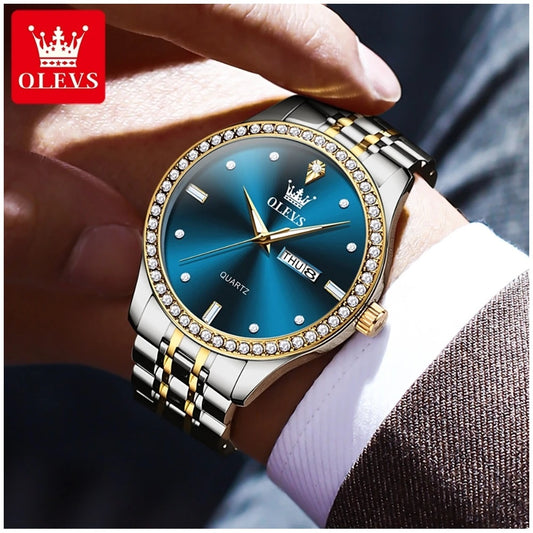 Reloj de Lujo para Hombre Diseño Clásico y Esfera Azul Real Acero Inoxidable Movimiento de Cuarzo