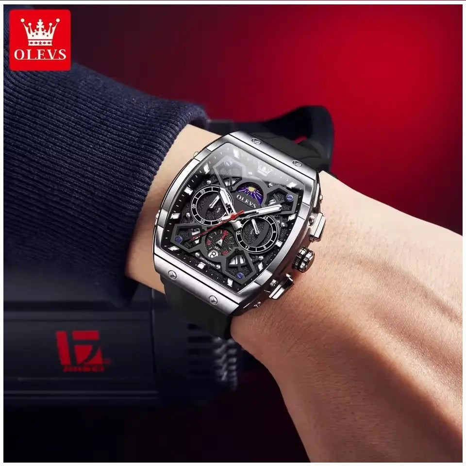Reloj de Hombre Deportivo Elegante Fase Lunar, Cronógrafo, Dual Time