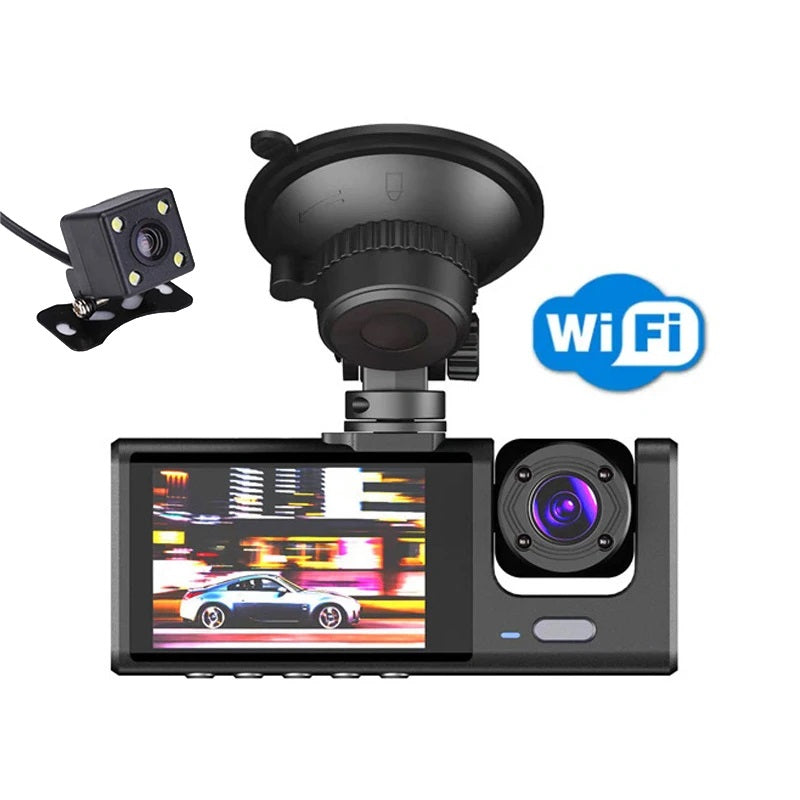Cámara DVR para Auto Full HD 1080P 3 Canales Visión Nocturna WiFi Detección de Movimiento