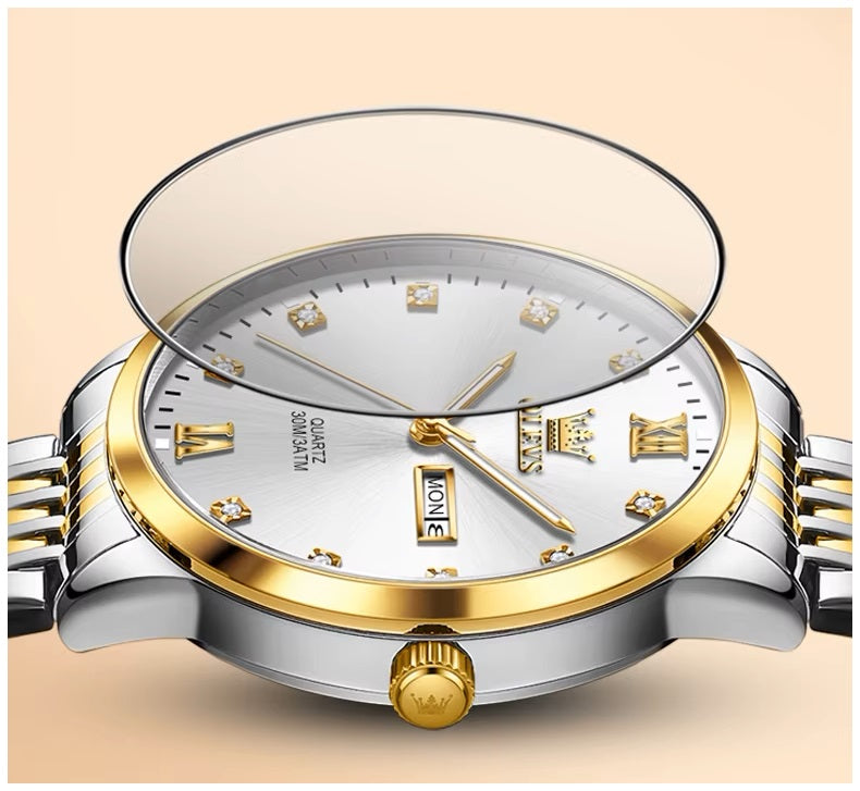 Reloj de Hombre Elegante Movimiento Cuarzo Bicolor Acero Inoxidable