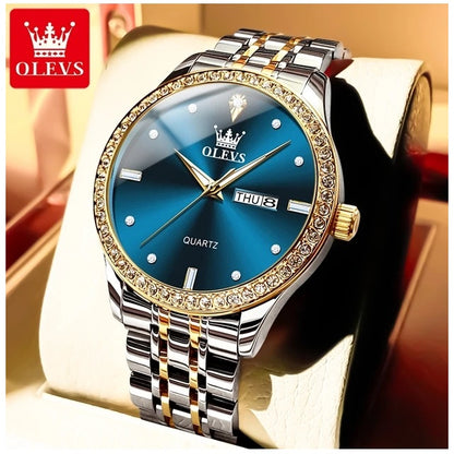 Reloj de Lujo para Hombre Diseño Clásico y Esfera Azul Real Acero Inoxidable Movimiento de Cuarzo