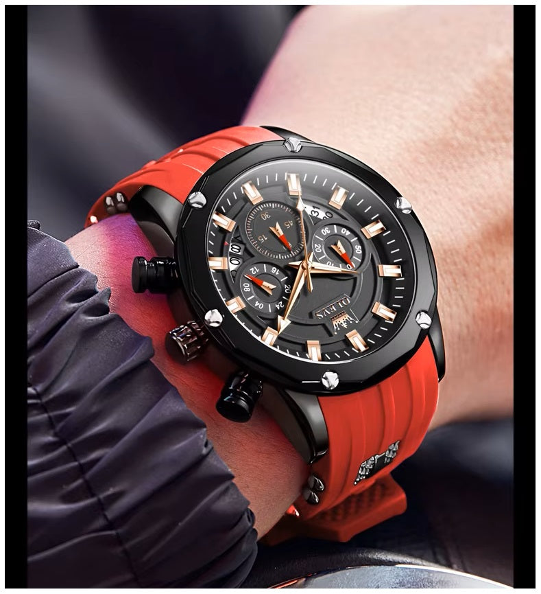 Reloj Deportivo de Lujo OLEV Acero Inoxidable Cuarzo Sumergible 30M