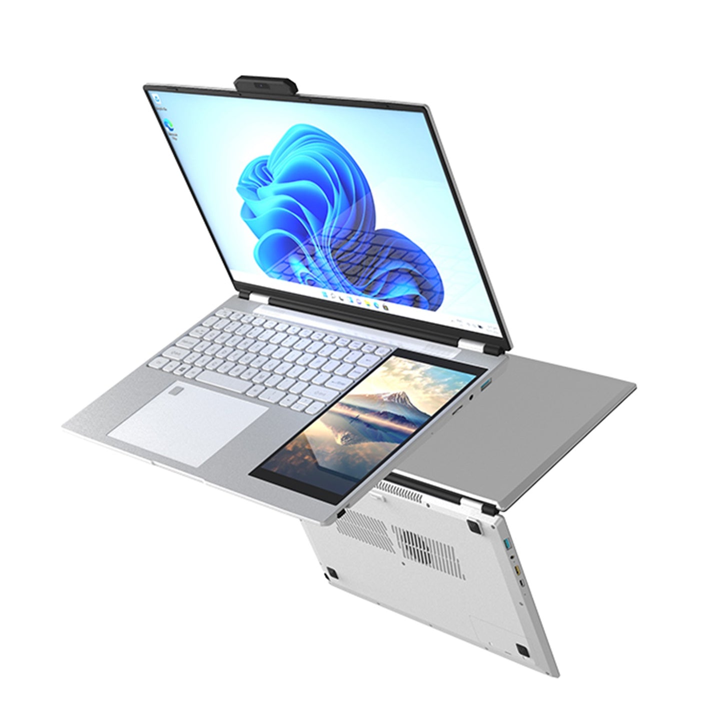 Notebook Dual Screen 15.6” Full HD + Pantalla Secundaria 7” | 16GB RAM DDR5 | 512GB SSD | Intel Quad-Core hasta 3.4GHz | Windows 11 Pro | Webcam Magnética