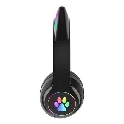 Audífonos inalámbricos Bluetooth RGB Orejas gato BT 5.0 Negro