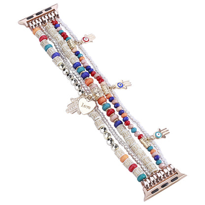 Correa Bohemia de Cuentas para Apple Watch 42/44 mm Múltiples Hilos Decorativos y Dijes Protectores