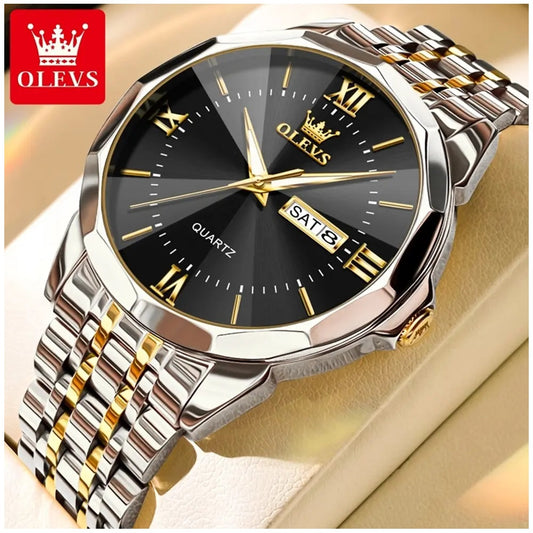 Reloj de Lujo para Hombre Calendario Correa Bicolor Acero Inoxidable