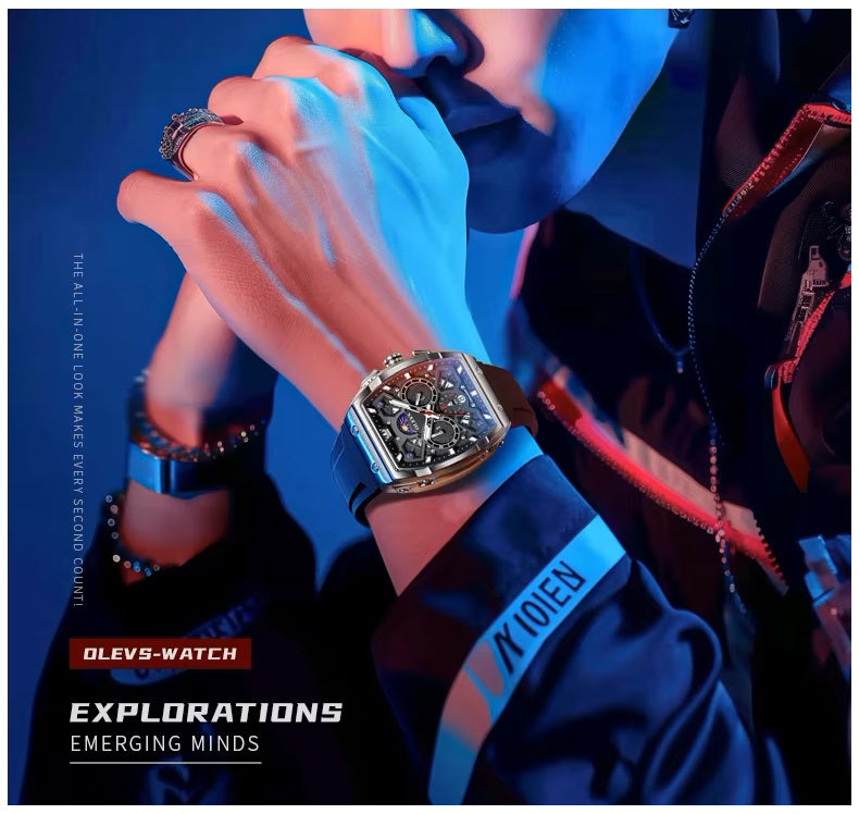 Reloj de Hombre Deportivo Elegante Fase Lunar, Cronógrafo, Dual Time