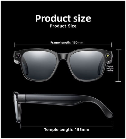 Gafas Inteligentes L802 con Cámara 8MP, Grabación 1200P, Traducción Multilingüe, Conexión WiFi y Bluetooth, Lentes Polarizados IPX5