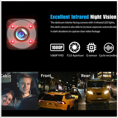 Cámara DVR para Auto Full HD 1080P 3 Canales Visión Nocturna WiFi Detección de Movimiento