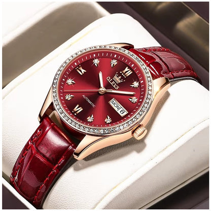 Reloj Automático de Lujo Elegante para Mujer con Correa de Cuero