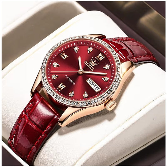 Reloj Automático de Lujo Elegante para Mujer con Correa de Cuero