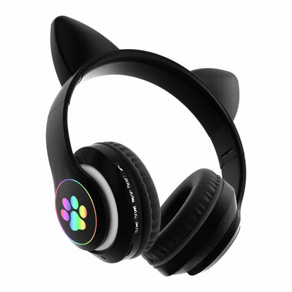 Audífonos inalámbricos Bluetooth RGB Orejas gato BT 5.0 Negro