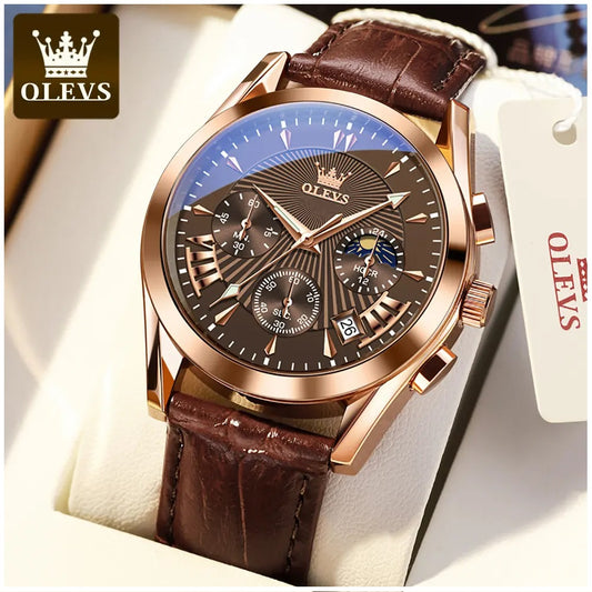 Reloj Cronógrafo de Lujo para Hombre con Correa de Cuero Clásico