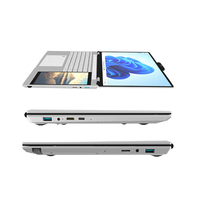 Notebook Dual Screen 15.6” Full HD + Pantalla Secundaria 7” | 16GB RAM DDR5 | 512GB SSD | Intel Quad-Core hasta 3.4GHz | Windows 11 Pro | Webcam Magnética