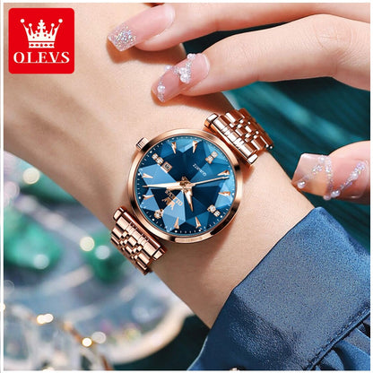 Reloj de Cuarzo para Mujer Esfera Esmeralda Detalles de Cristal Correa Acero Inoxidable
