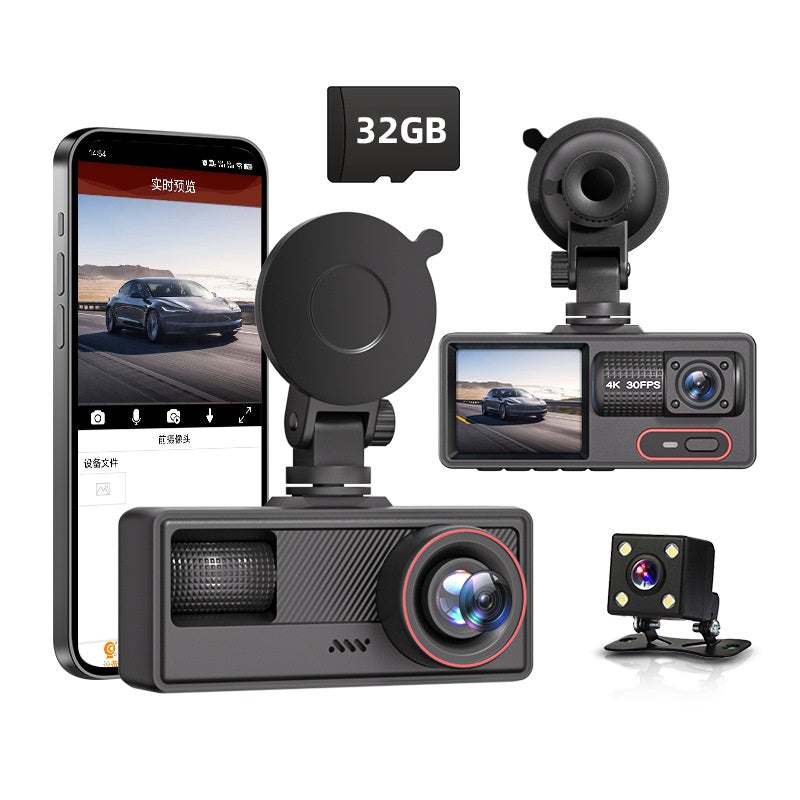 Cámara para Coche HD 1080P con Triple Grabación, WiFi, Sensor G, Visión Nocturna y Asistencia de Reversa