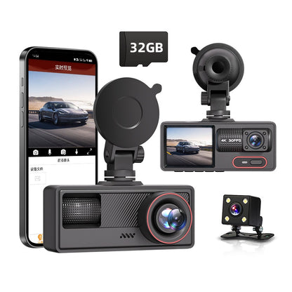 Cámara para Coche HD 1080P con Triple Grabación, WiFi, Sensor G, Visión Nocturna y Asistencia de Reversa