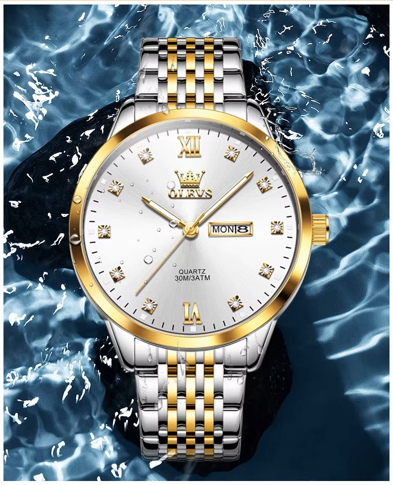 Reloj de Hombre Elegante Movimiento Cuarzo Bicolor Acero Inoxidable