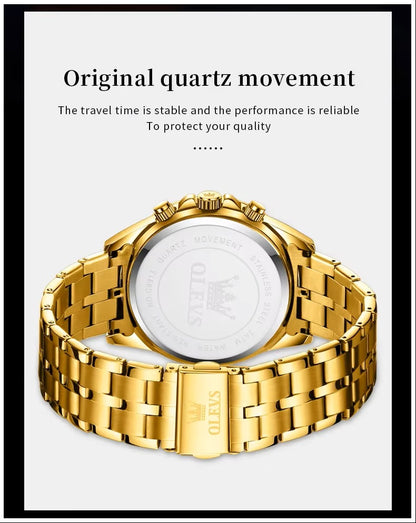 Reloj de Pulsera para Hombre Clásico de Lujo Acero Inoxidable Dorado