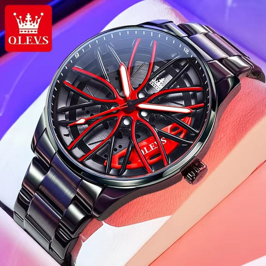 Reloj para Hombre con Diseño Exclusivo Llanta de Coche Giratoria