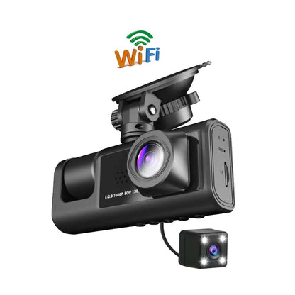 Cámara DVR para Auto Full HD 1080P 3 Canales Visión Nocturna WiFi Detección de Movimiento