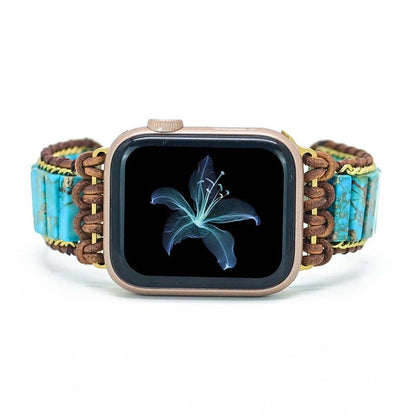 Correa Bohemia de Turquesa para Apple Watch (42/44mm) Diseño Artesanal, Piedras Naturales