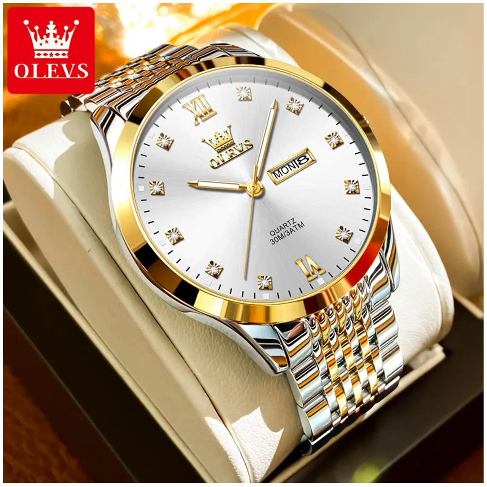 Reloj de Hombre Elegante Movimiento Cuarzo Bicolor Acero Inoxidable