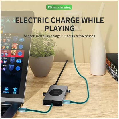 Hub Adaptador USB Tipo-C 15 en 1 con HDMI 4K, Ethernet Gigabit, PD 87W y Carga Magnética para Smartphone – Compatible con MacBook y Windows