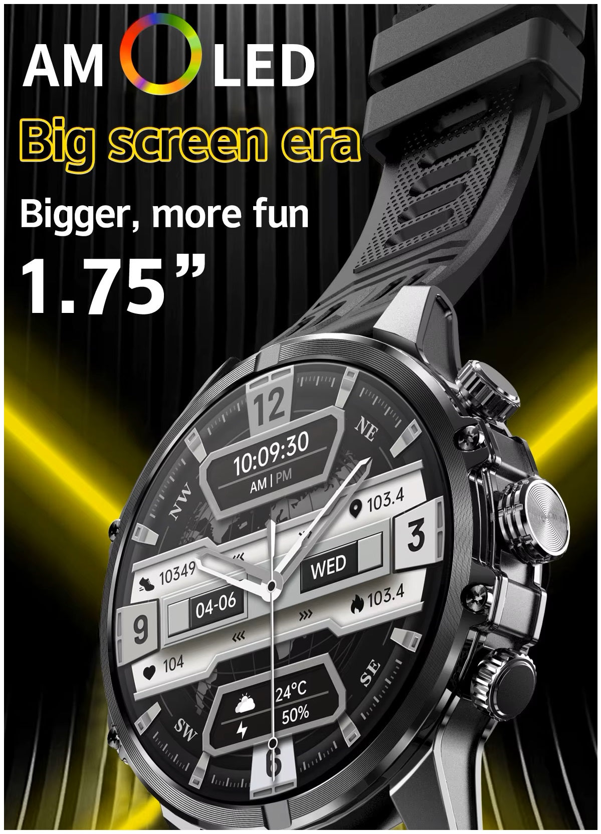 Smartwatch Deportivo Táctico AMOLED 1.75”  IP67, 600mAh, Bluetooth HD Compatible Android & iOS