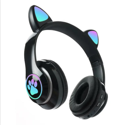 Audífonos inalámbricos Bluetooth RGB Orejas gato BT 5.0 Negro