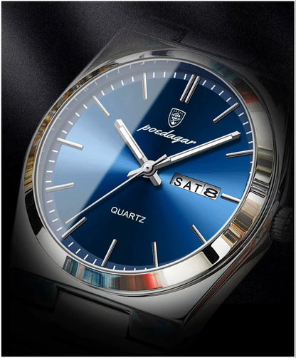 Reloj Analógico de Cuarzo para Hombre 40 mm con Calendario, Cristal Hardlex, Acero Inoxidable, 3 ATM Resistente al Agua, Diseño Elegante para Negocios y Uso Diario