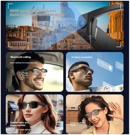 Gafas Inteligentes Cámara HD 8MP, Grabación 1200P, Traducción AI, WiFi, Bluetooth y Auriculares Integrados IPX5