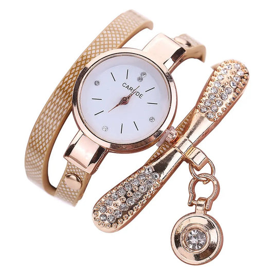 Reloj de lujo Personalizado para Mujeres con Incrustaciones y Pulsera Dorada