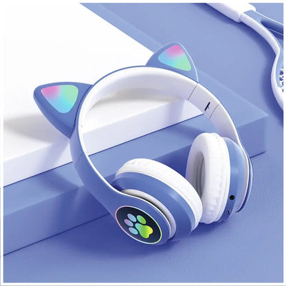 Audífonos inalámbricos Bluetooth RGB Orejas gato BT 5.0 Morado