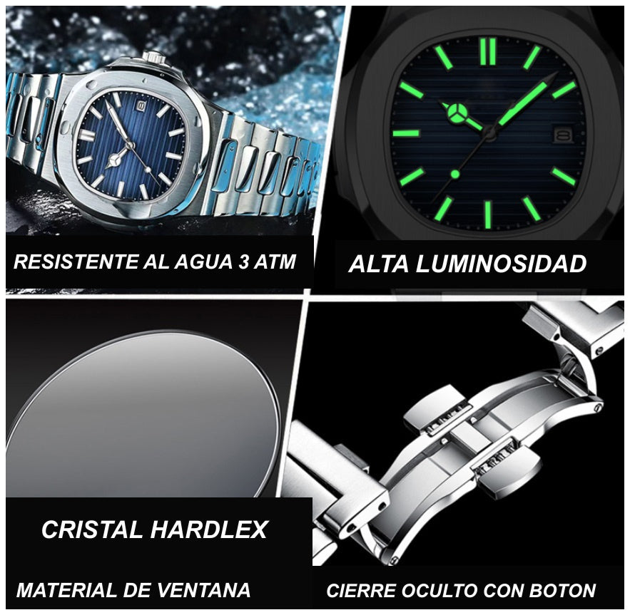 Reloj Analógico de Cuarzo para Hombre 40 mm Acero Inoxidable Cristal Mineral Calendario Resistente al Agua 3 BAR Estilo Ejecutivo y Casual