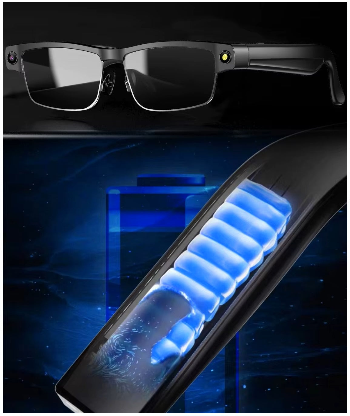 Gafas Inteligentes Cámara HD 8MP, Grabación 1200P, Traducción AI, WiFi, Bluetooth y Auriculares Integrados IPX5