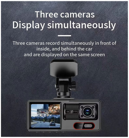 Cámara para Coche HD 1080P con Triple Grabación, WiFi, Sensor G, Visión Nocturna y Asistencia de Reversa