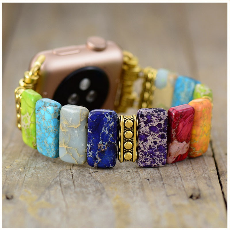 Correa Elástica Multicolor de Piedras Naturales para Apple Watch 42/44 mm Gemas Pulidas