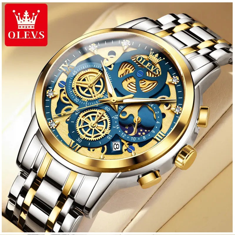 Reloj de Lujo para Hombre con Diseño Esqueleto Dorado Multifunción