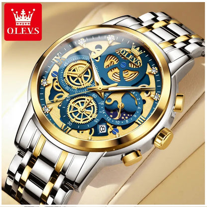 Reloj de Lujo para Hombre con Diseño Esqueleto Dorado Multifunción
